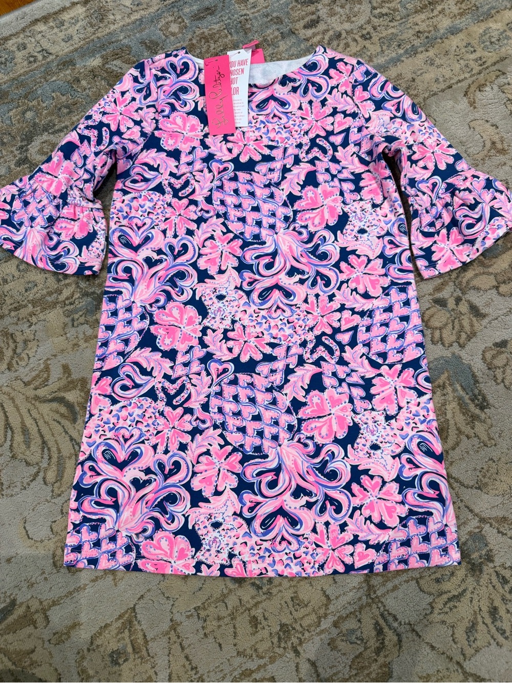 Lilly Pulitzer Pink & Navy Floral Bell-Sleeve Shift Dress